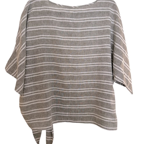 Beach Lunch Lounge linen blend boxy striped top with side tie grey white Medium - Picture 6 of 10